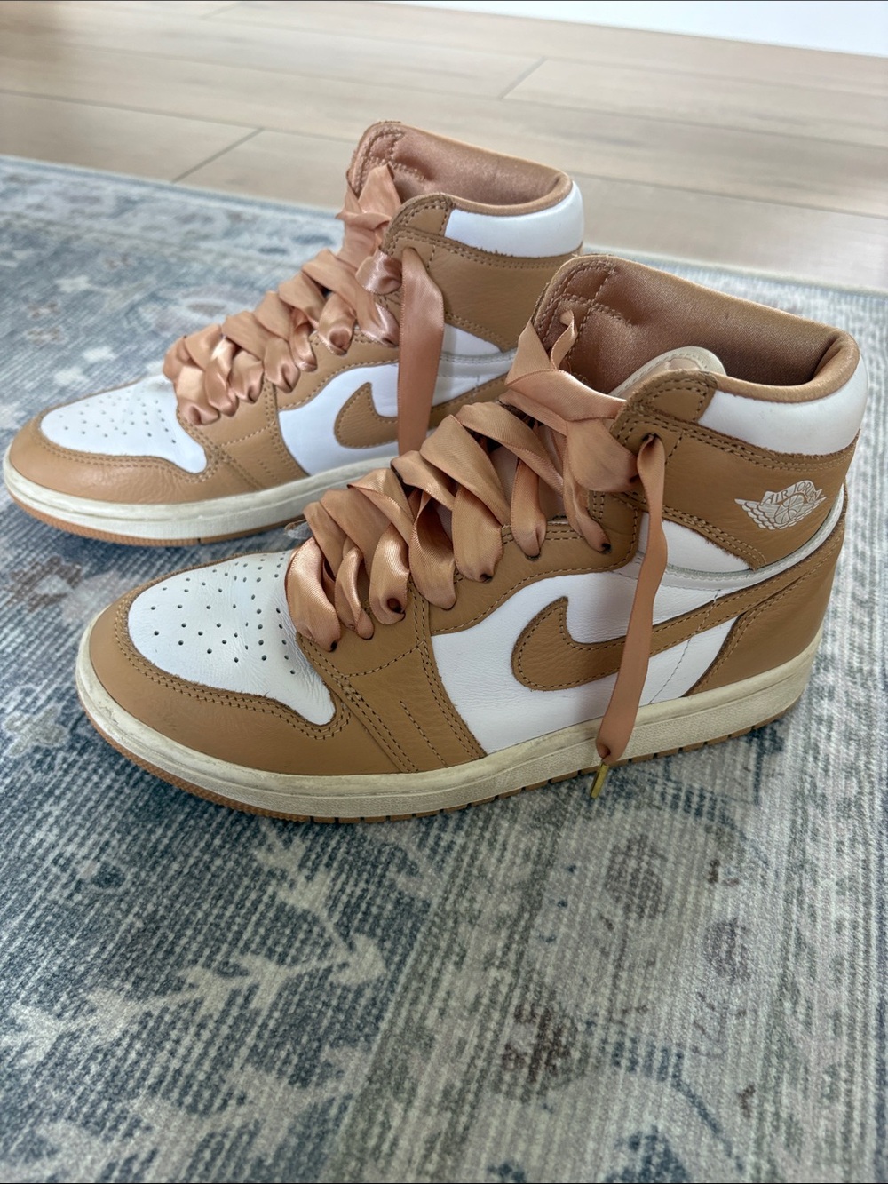Nike Air Jordan Women's High-Top Sneakers in Tan and White size 7.5